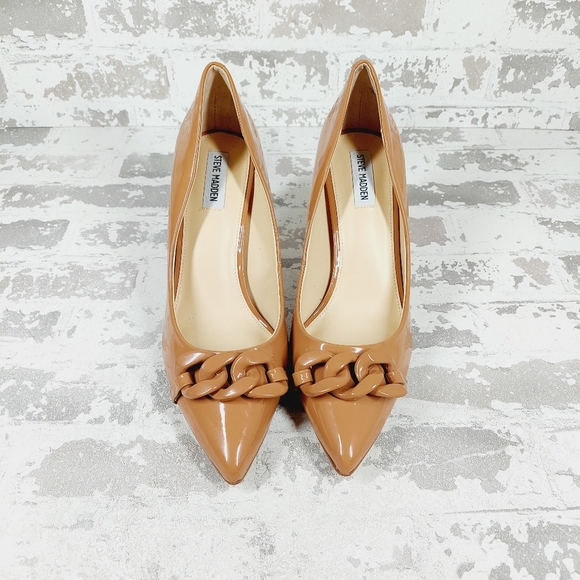 New Steve Madden Lalette Chainlink Pointed Toe Camel Pump Heels O456 - Picture 7 of 12